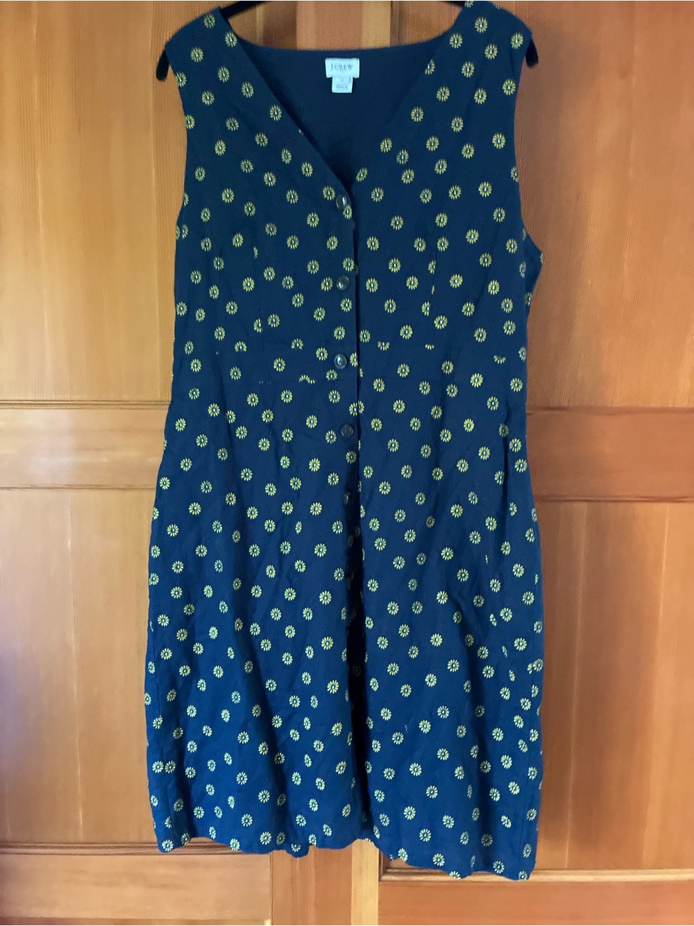 J.Crew Daisy Floral Linen Cotton Button Front Dress Size 14 Navy Yellow L6981⁠